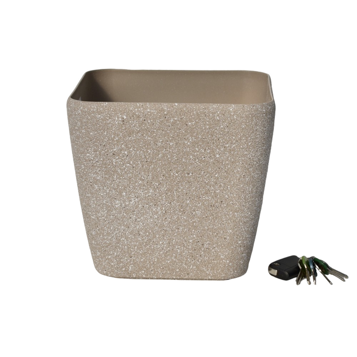 Square plastic pot beige